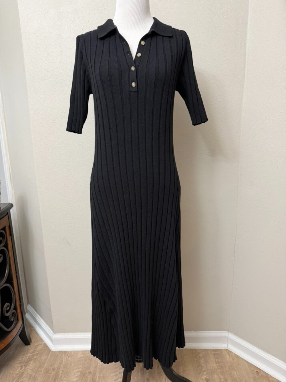Loft Ribbed Midi Black Fall Winter Sweater Dress Medium